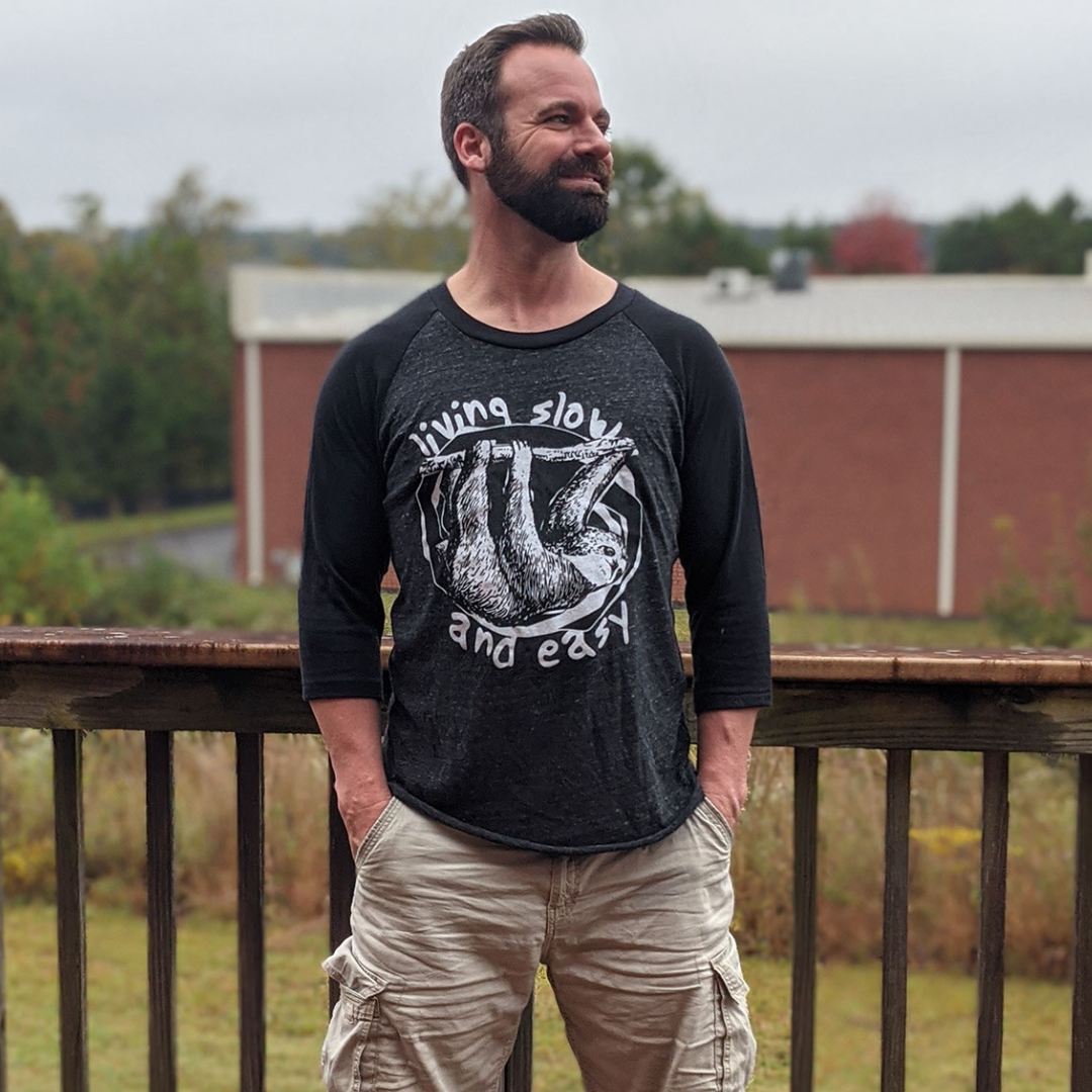 Living Slow and Easy - Sloth Baseball Tee - GreenHive Collective