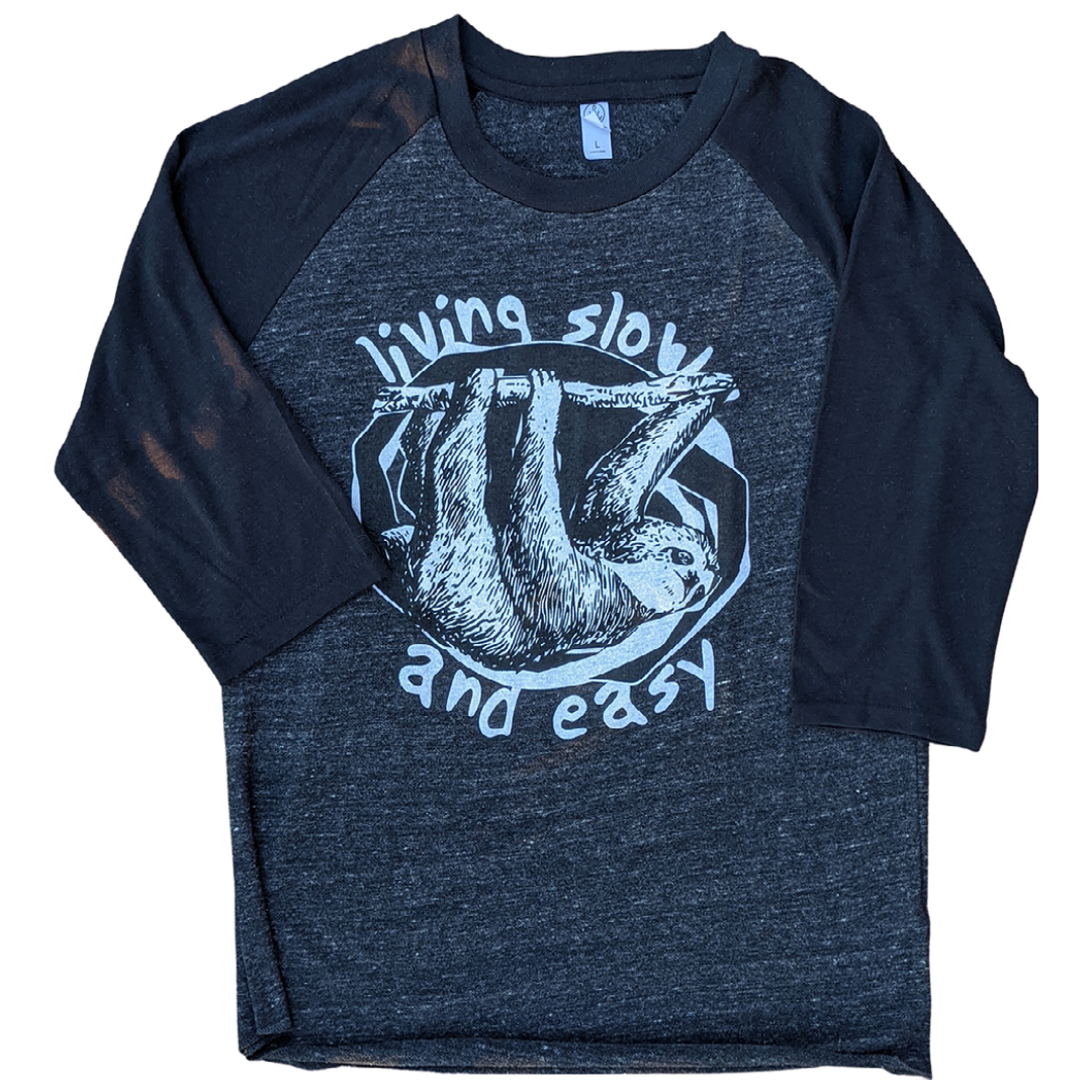 Living Slow and Easy - Sloth Baseball Tee - GreenHive Collective